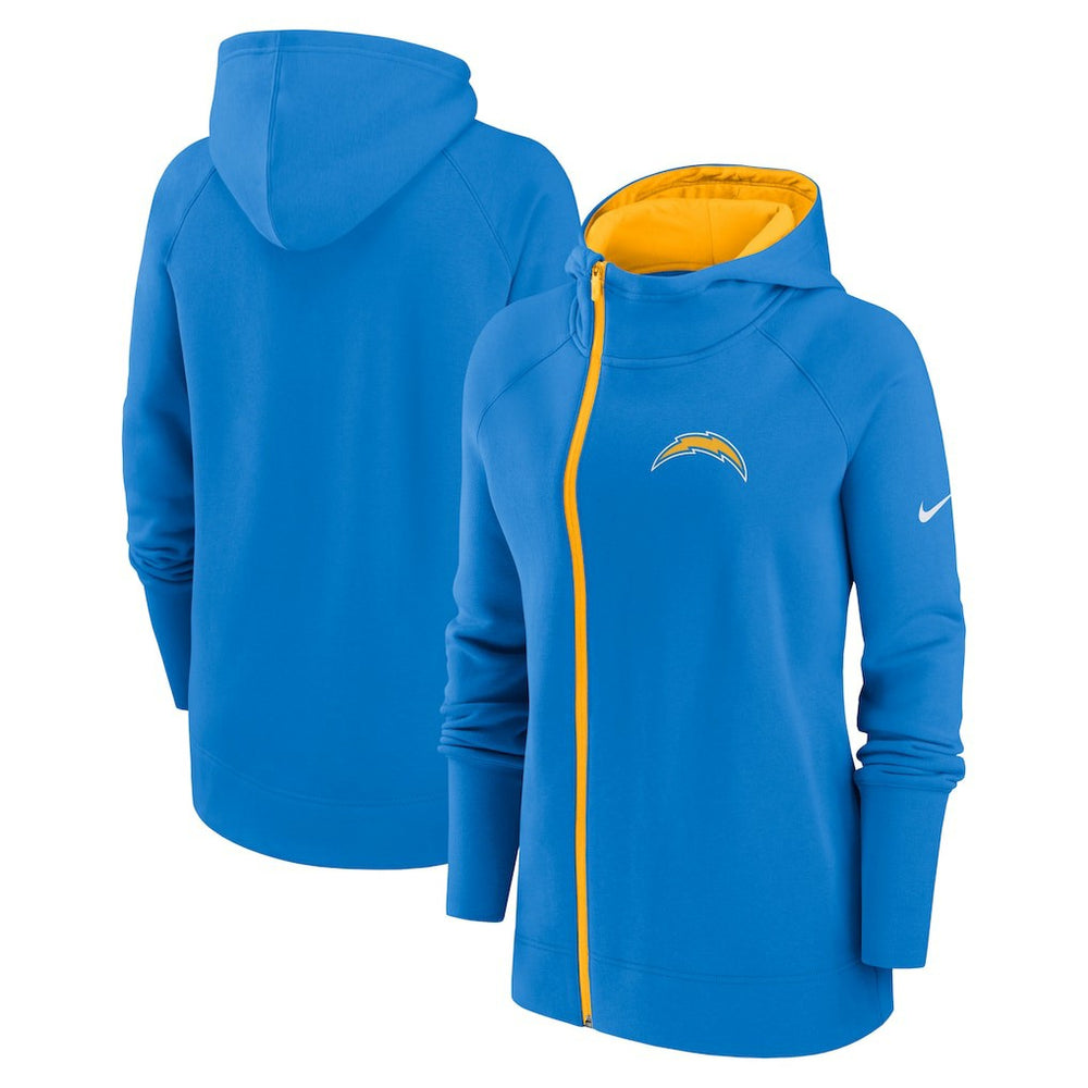 Los Angeles Chargers Women's Asymmetrical Raglan Full-Zip Hoodie - Powder Blue - Nike