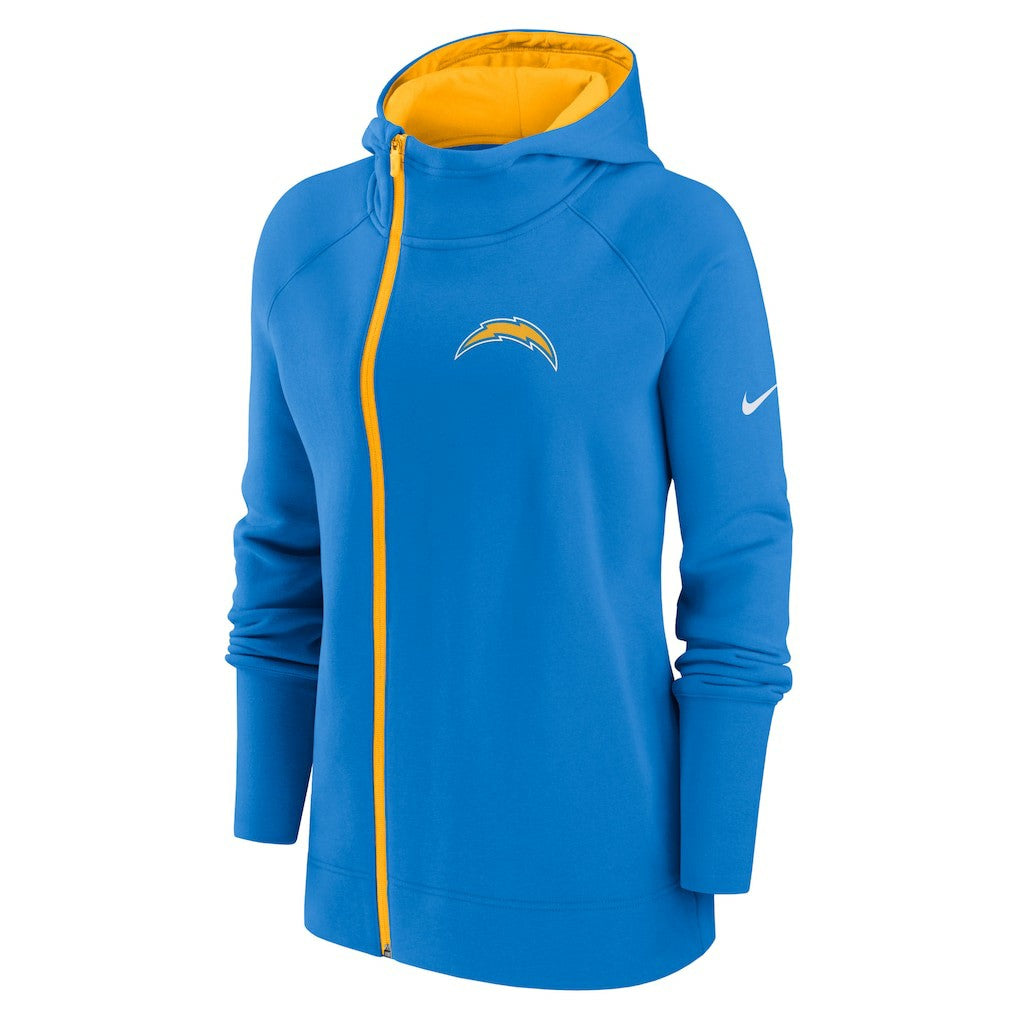 Los Angeles Chargers Women's Asymmetrical Raglan Full-Zip Hoodie - Powder Blue - Nike