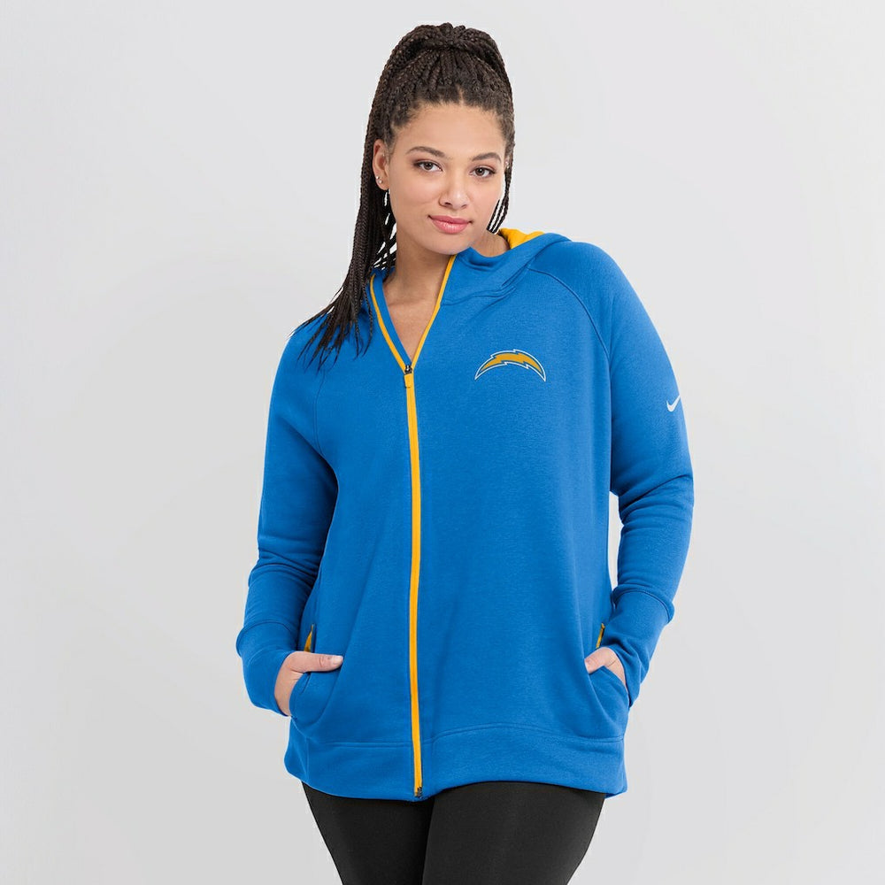 Los Angeles Chargers Women's Asymmetrical Raglan Full-Zip Hoodie - Powder Blue - Nike