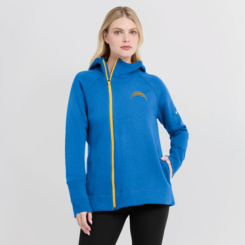 Los Angeles Chargers Women's Asymmetrical Raglan Full-Zip Hoodie - Powder Blue - Nike