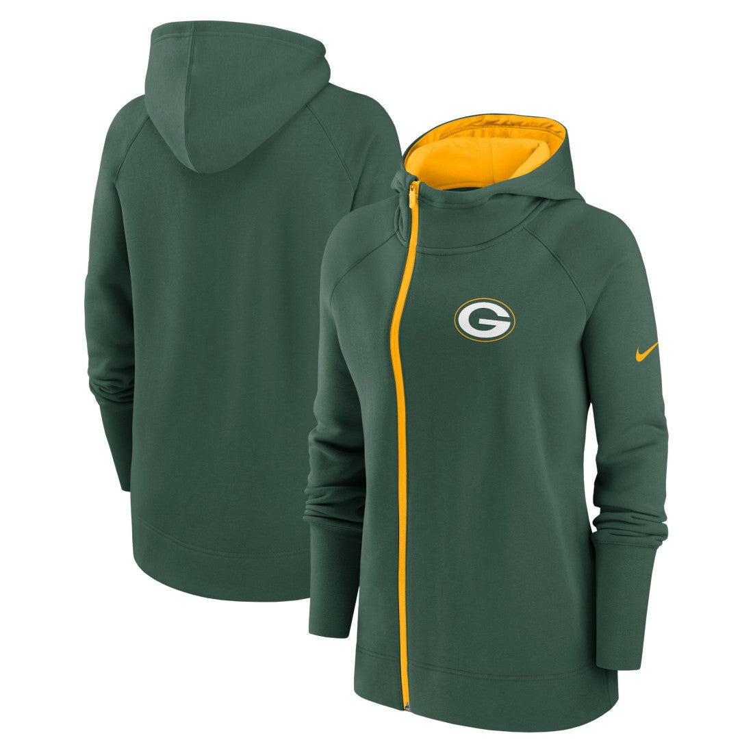 Green Bay Packers Women's Asymmetrical Raglan Full-Zip Hoodie - Green - Nike