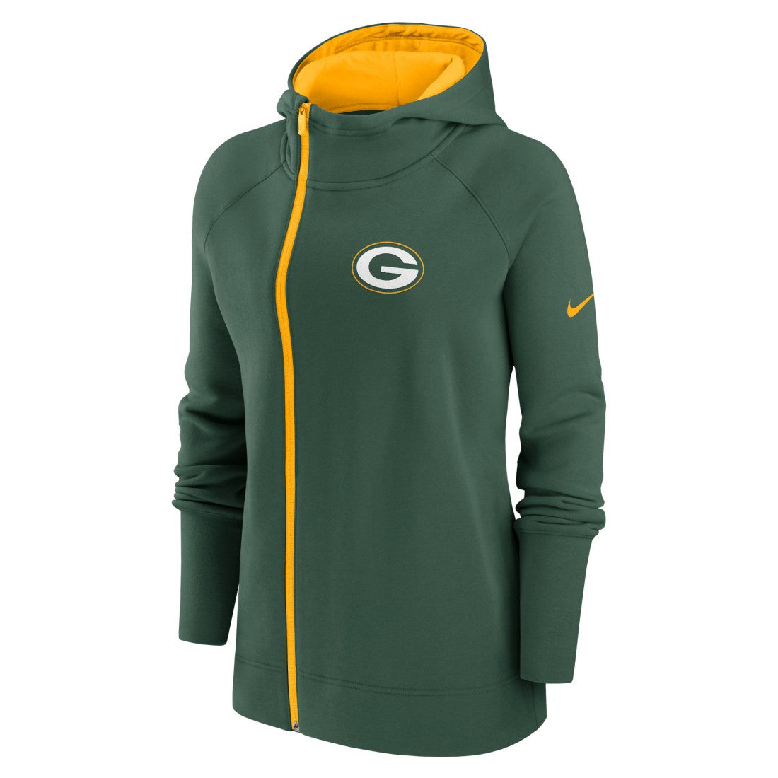 Green Bay Packers Women's Asymmetrical Raglan Full-Zip Hoodie - Green - Nike