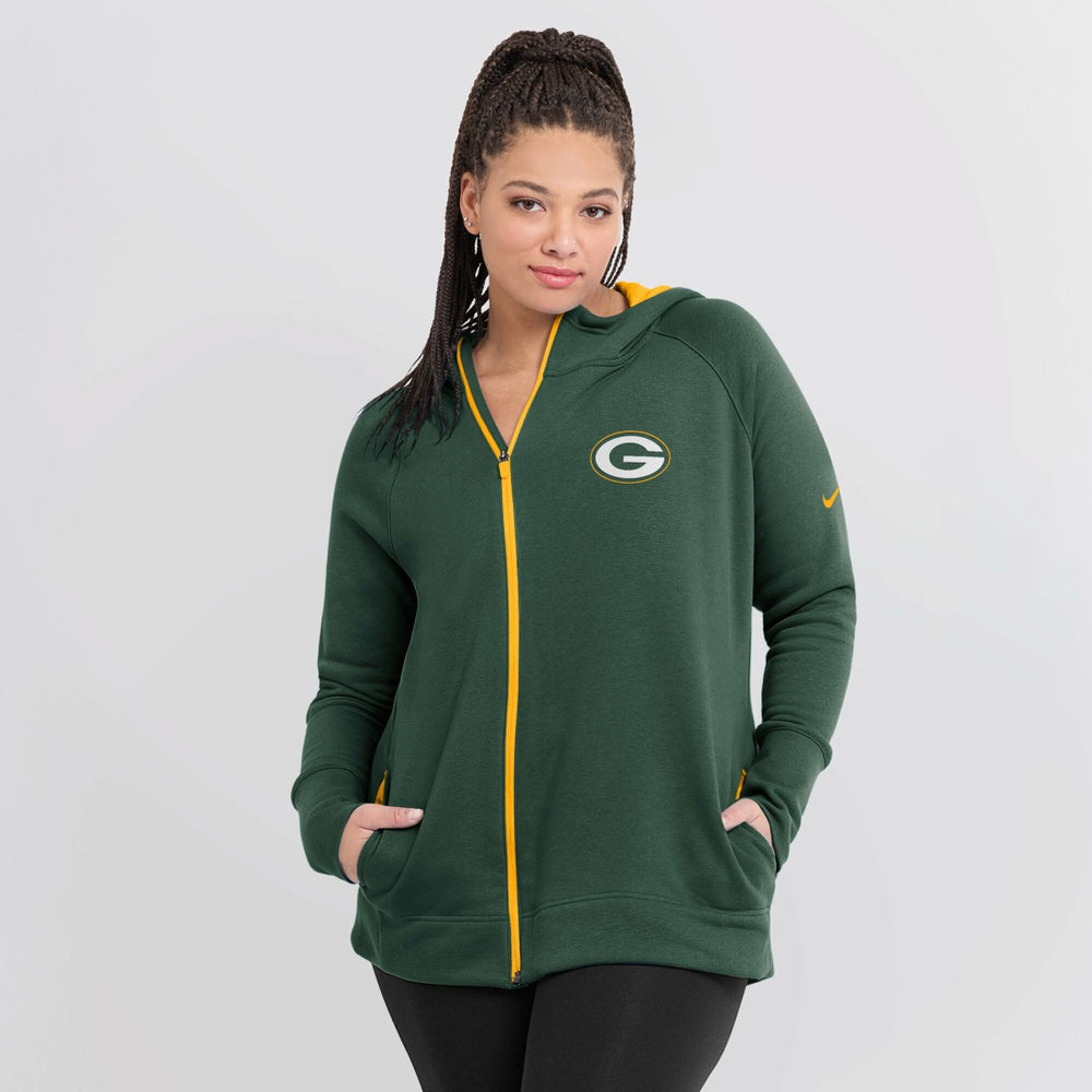 Green Bay Packers Women's Asymmetrical Raglan Full-Zip Hoodie - Green - Nike