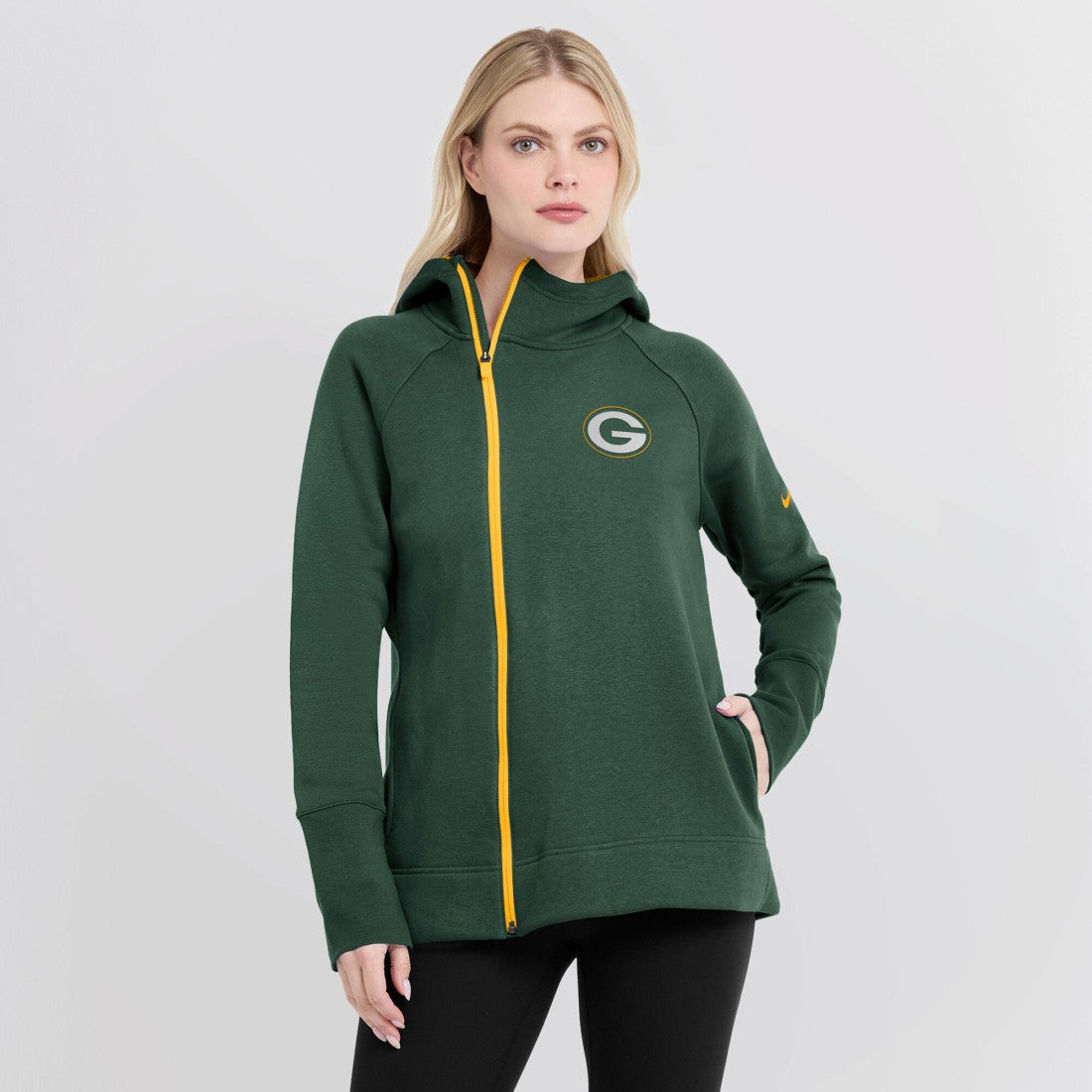 Green Bay Packers Women's Asymmetrical Raglan Full-Zip Hoodie - Green - Nike
