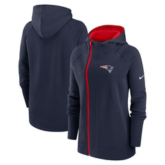 New England Patriots Women's Asymmetrical Raglan Full-Zip Hoodie - Navy - Nike