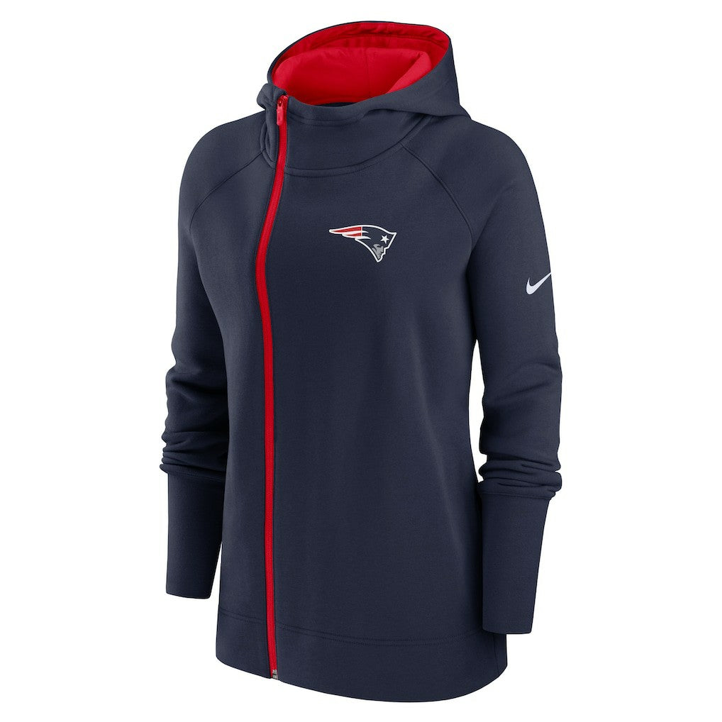 New England Patriots Women's Asymmetrical Raglan Full-Zip Hoodie - Navy - Nike