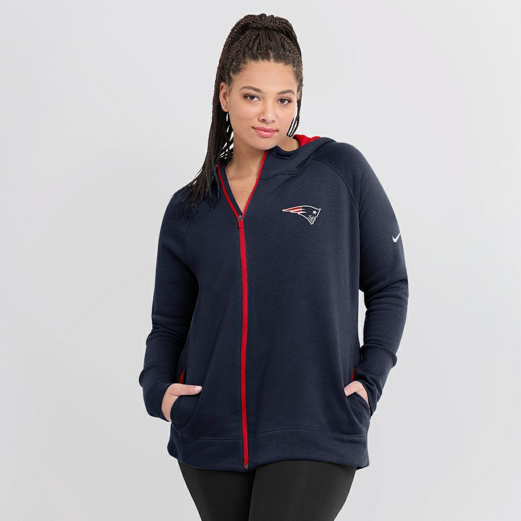 New England Patriots Women's Asymmetrical Raglan Full-Zip Hoodie - Navy - Nike