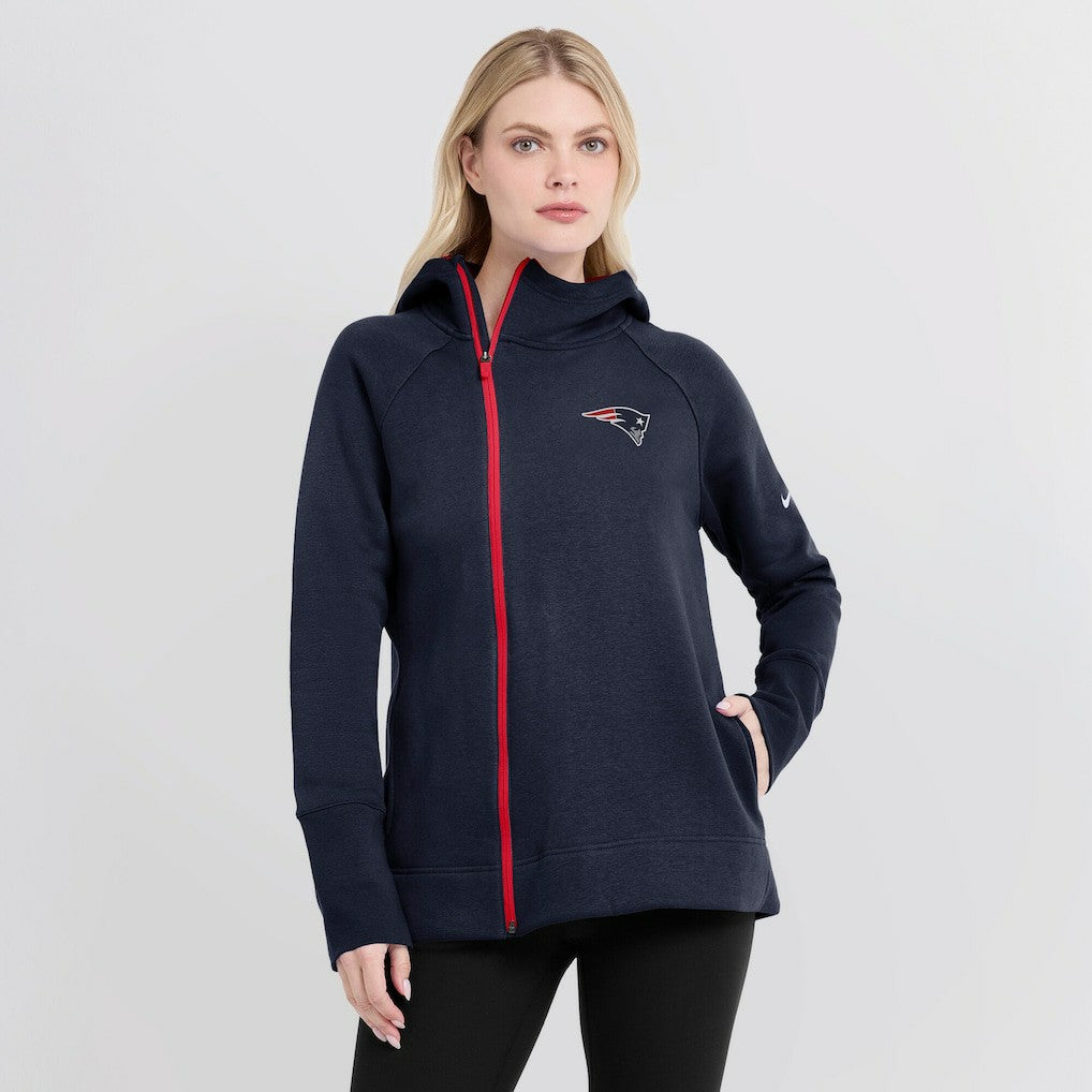 New England Patriots Women's Asymmetrical Raglan Full-Zip Hoodie - Navy - Nike