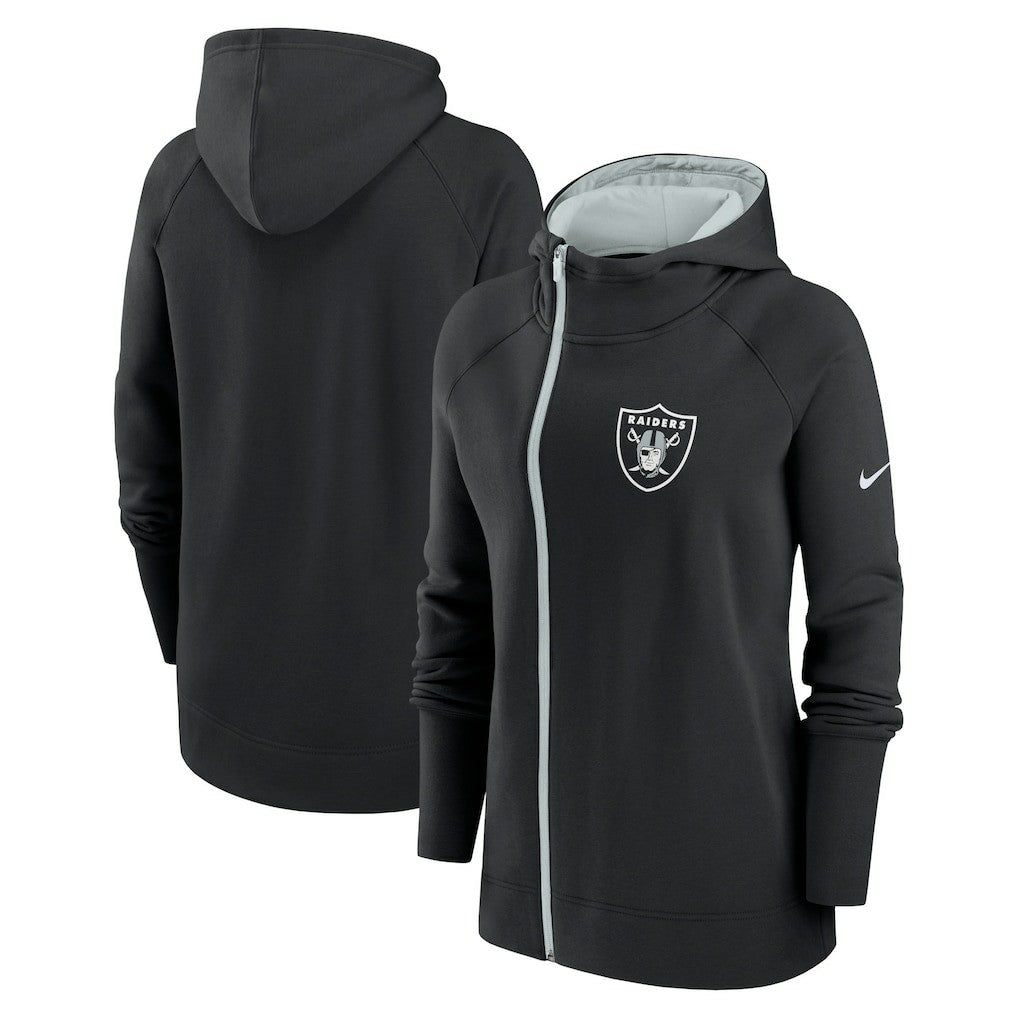 Las Vegas Raiders Women's Asymmetrical Raglan Full-Zip Hoodie - Black - Nike