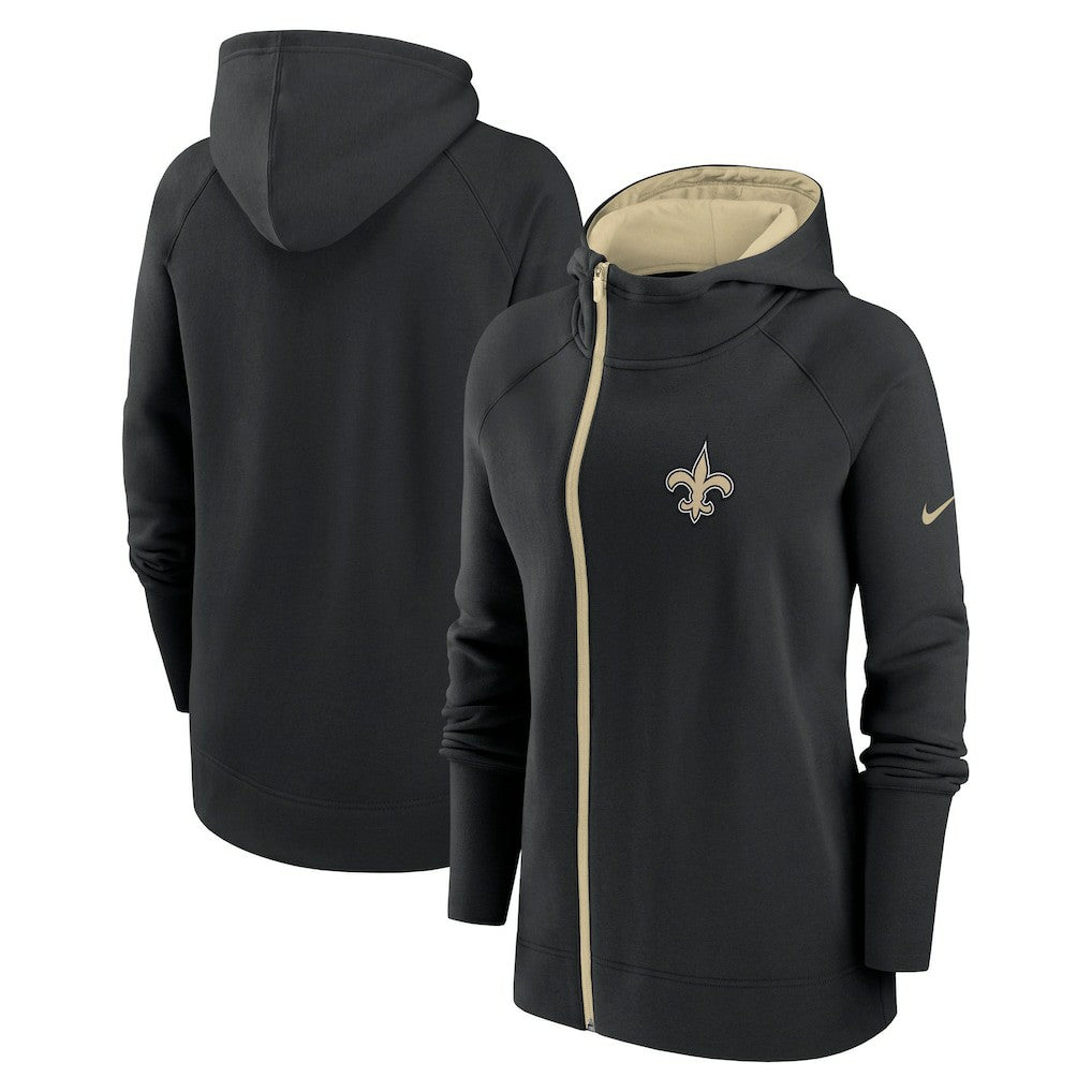 New Orleans Saints Women's Asymmetrical Raglan Full-Zip Hoodie - Black - Nike