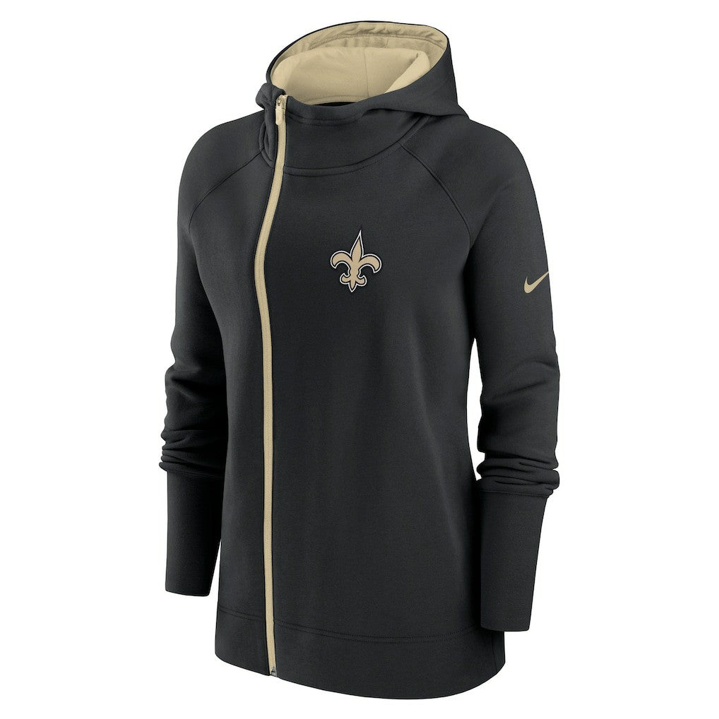 New Orleans Saints Women's Asymmetrical Raglan Full-Zip Hoodie - Black - Nike