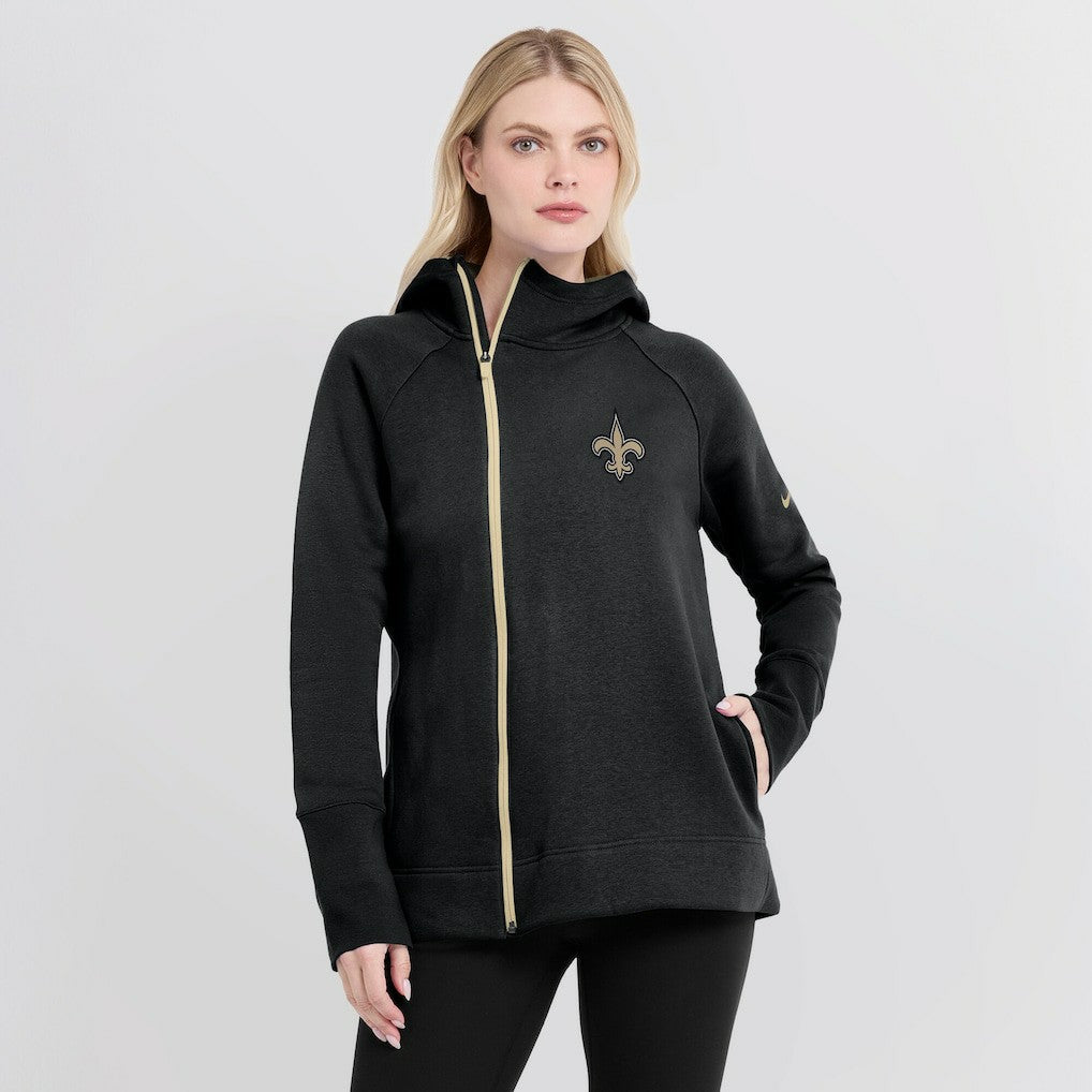 New Orleans Saints Women's Asymmetrical Raglan Full-Zip Hoodie - Black - Nike