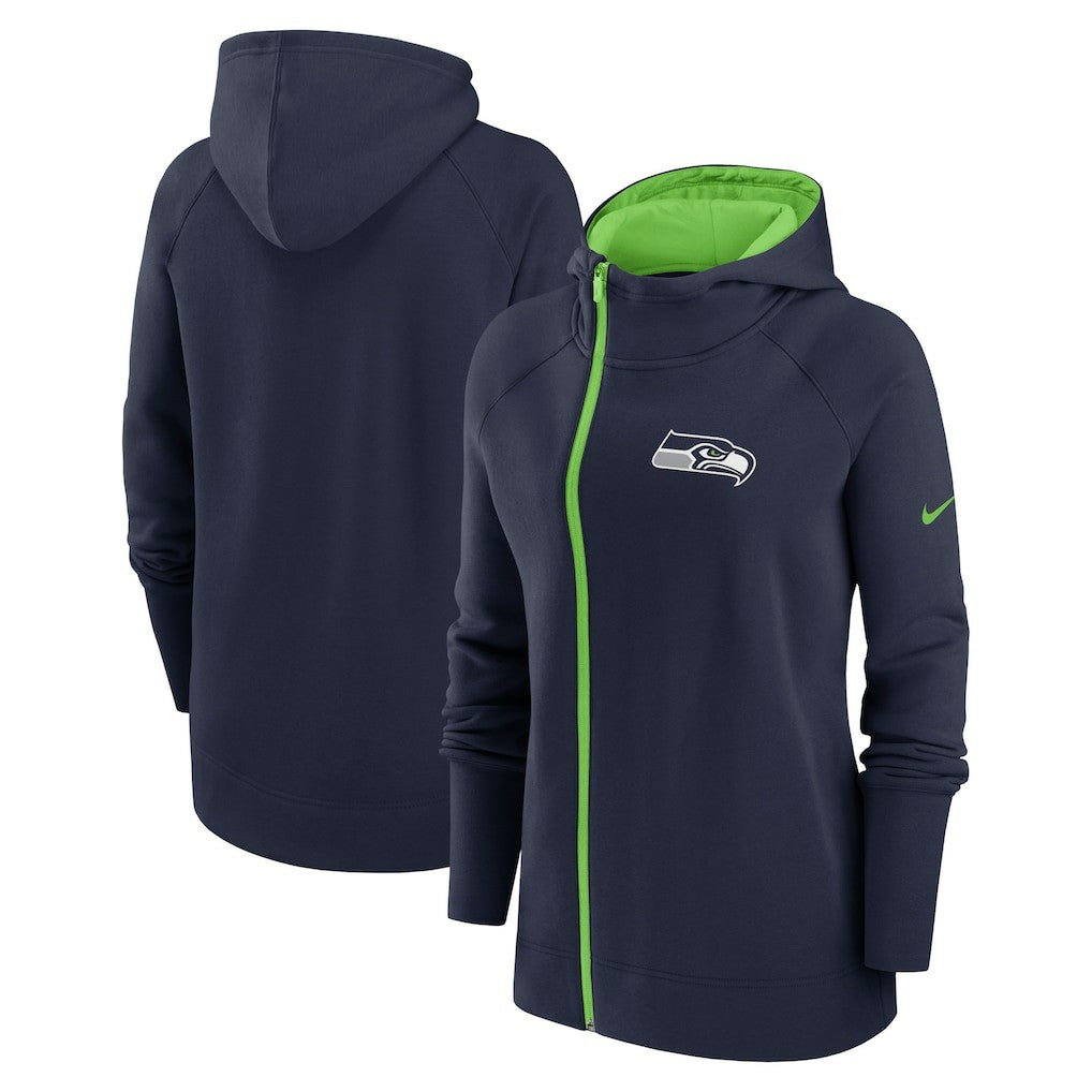 Seattle Seahawks Women's Asymmetrical Raglan Full-Zip Hoodie - College Navy - Nike