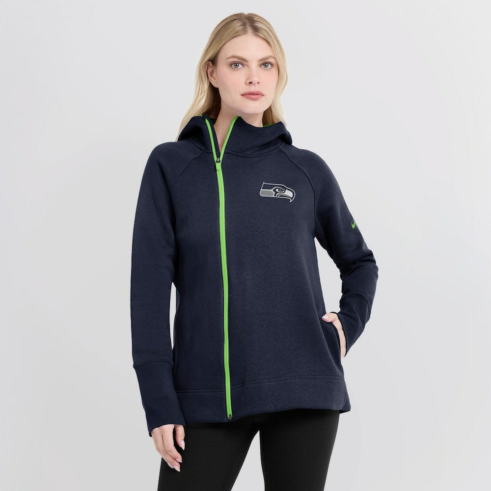 Seattle Seahawks Women's Asymmetrical Raglan Full-Zip Hoodie - College Navy - Nike