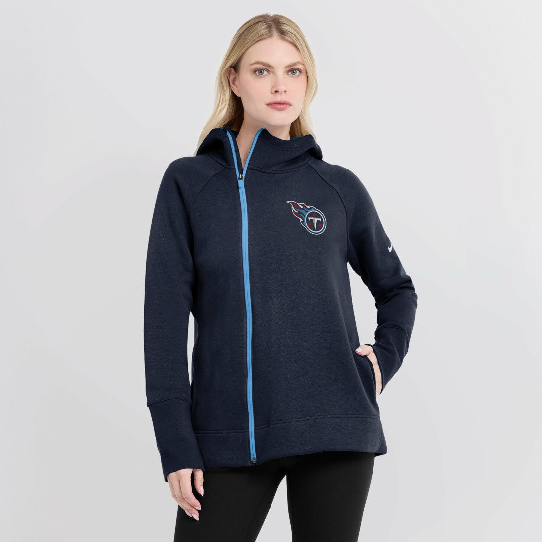 Tennessee Titans Women's Asymmetrical Raglan Full-Zip Hoodie - Navy - Nike