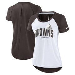 Cleveland Browns Women's Back Slit Lightweight Fashion T-Shirt - White/Heather Scarlet - Nike