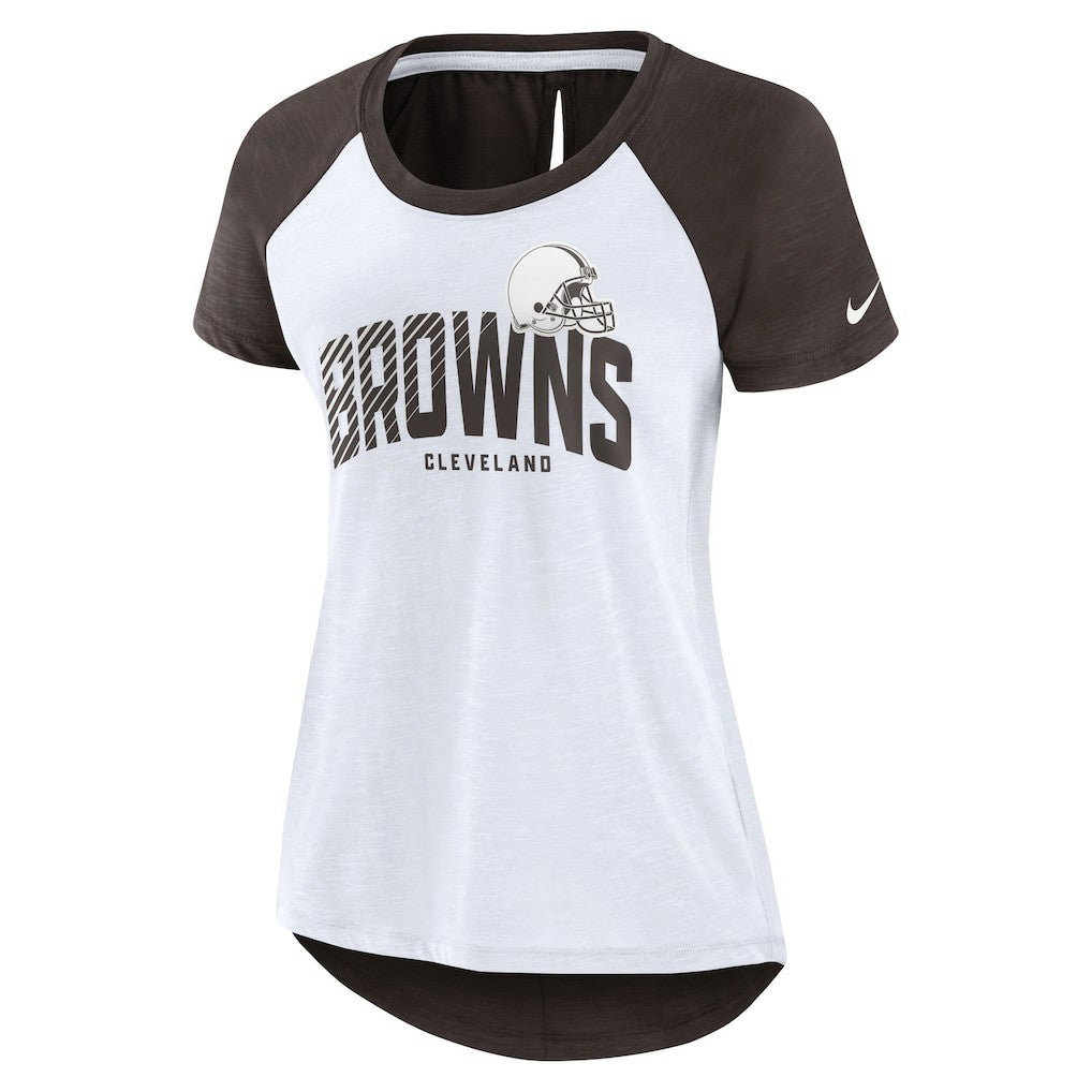 Cleveland Browns Women's Back Slit Lightweight Fashion T-Shirt - White/Heather Scarlet - Nike