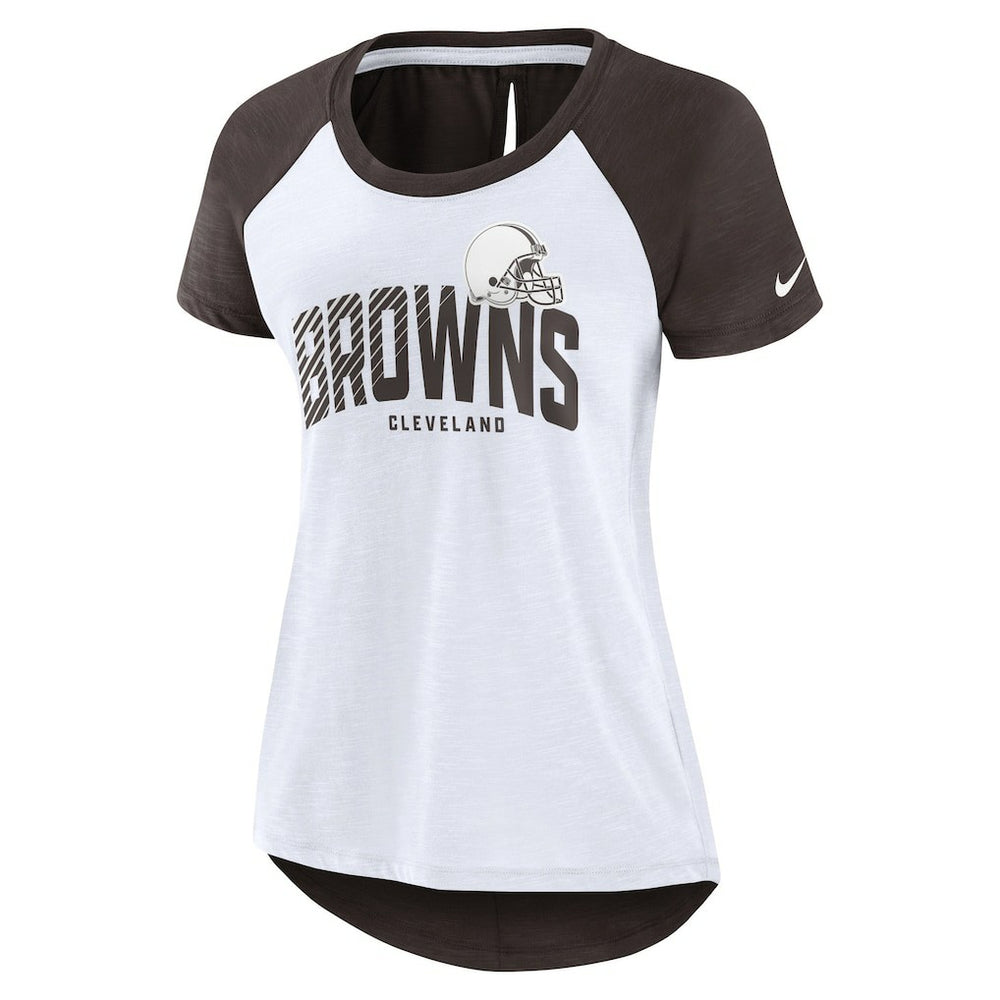 Cleveland Browns Women's Back Slit Lightweight Fashion T-Shirt - White/Heather Scarlet - Nike