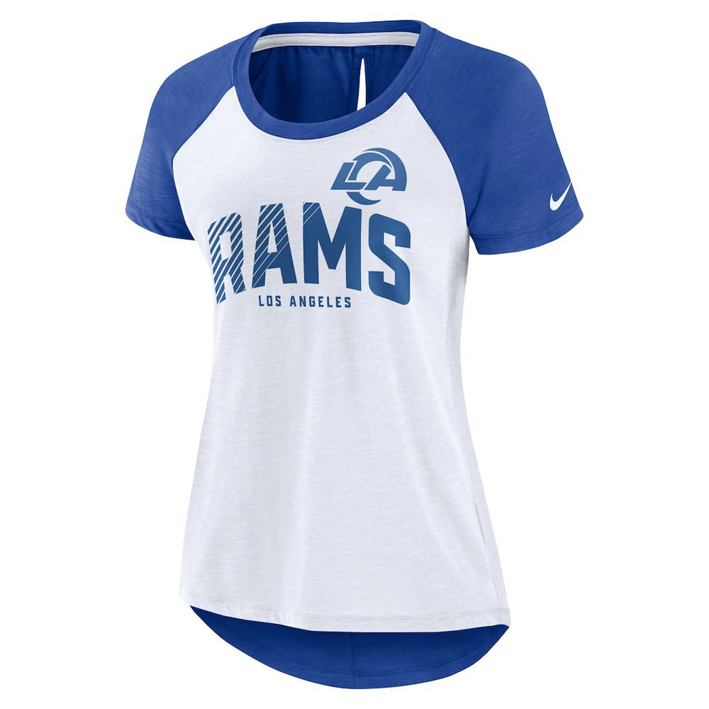Los Angeles Rams Women's Back Slit Lightweight Fashion T-Shirt - White/Heather Scarlet - Nike