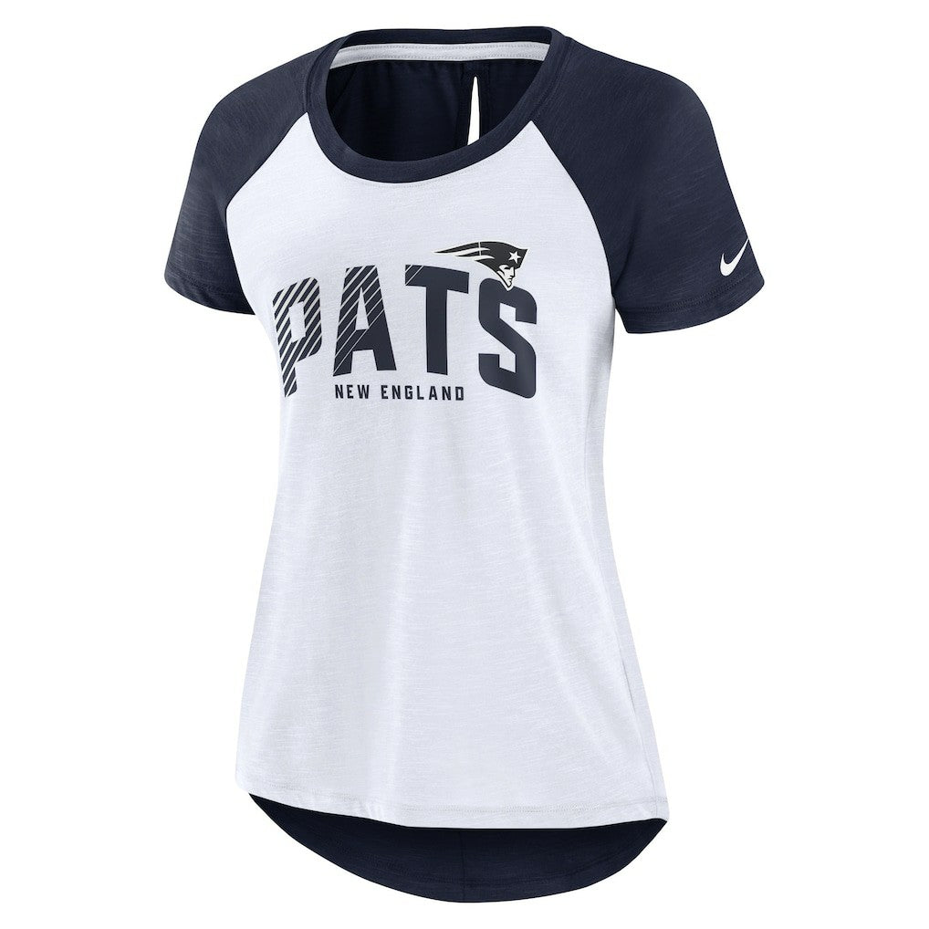 New England Patriots Women's Back Slit Lightweight Fashion T-Shirt - White/Heather Scarlet - Nike