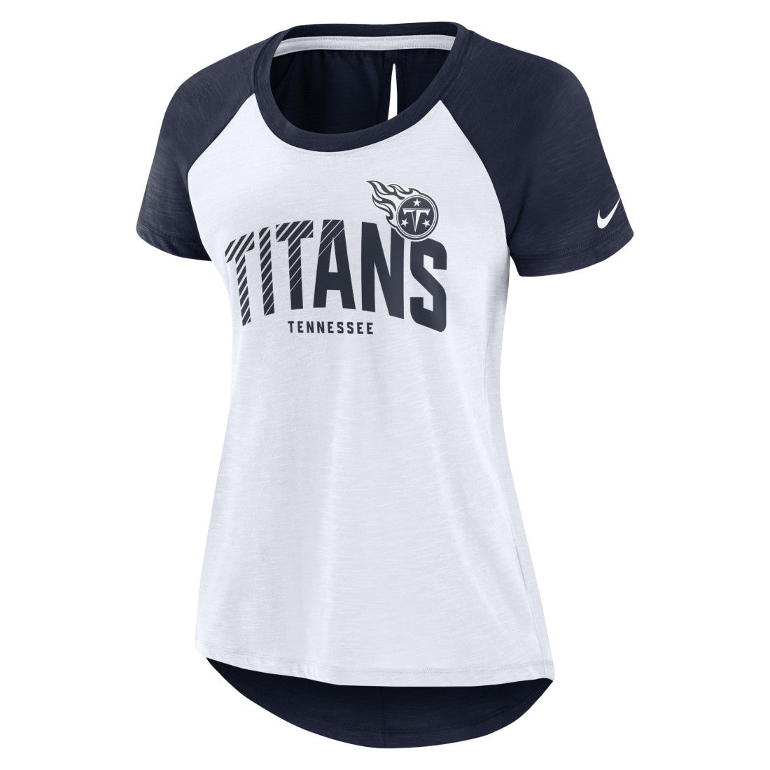 Tennessee Titans Women's Back Slit Lightweight Fashion T-Shirt - White/Heather Scarlet - Nike