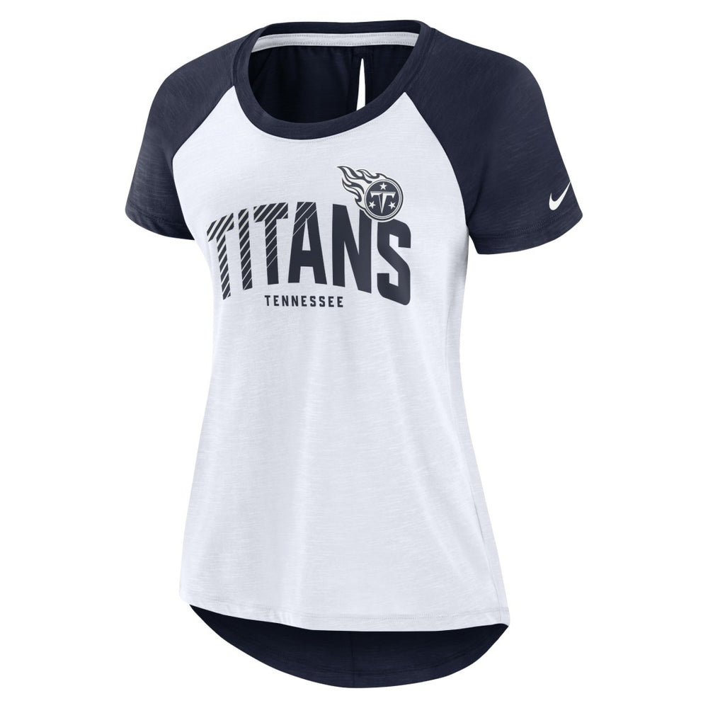 Tennessee Titans Women's Back Slit Lightweight Fashion T-Shirt - White/Heather Scarlet - Nike