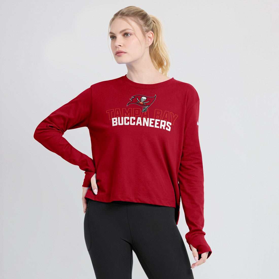 Tampa Bay Buccaneers Women's Modest Crop Performance Long Sleeve T-Shirt - Red - Nike