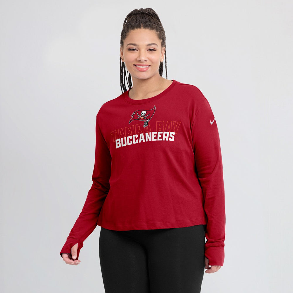 Tampa Bay Buccaneers Women's Modest Crop Performance Long Sleeve T-Shirt - Red - Nike