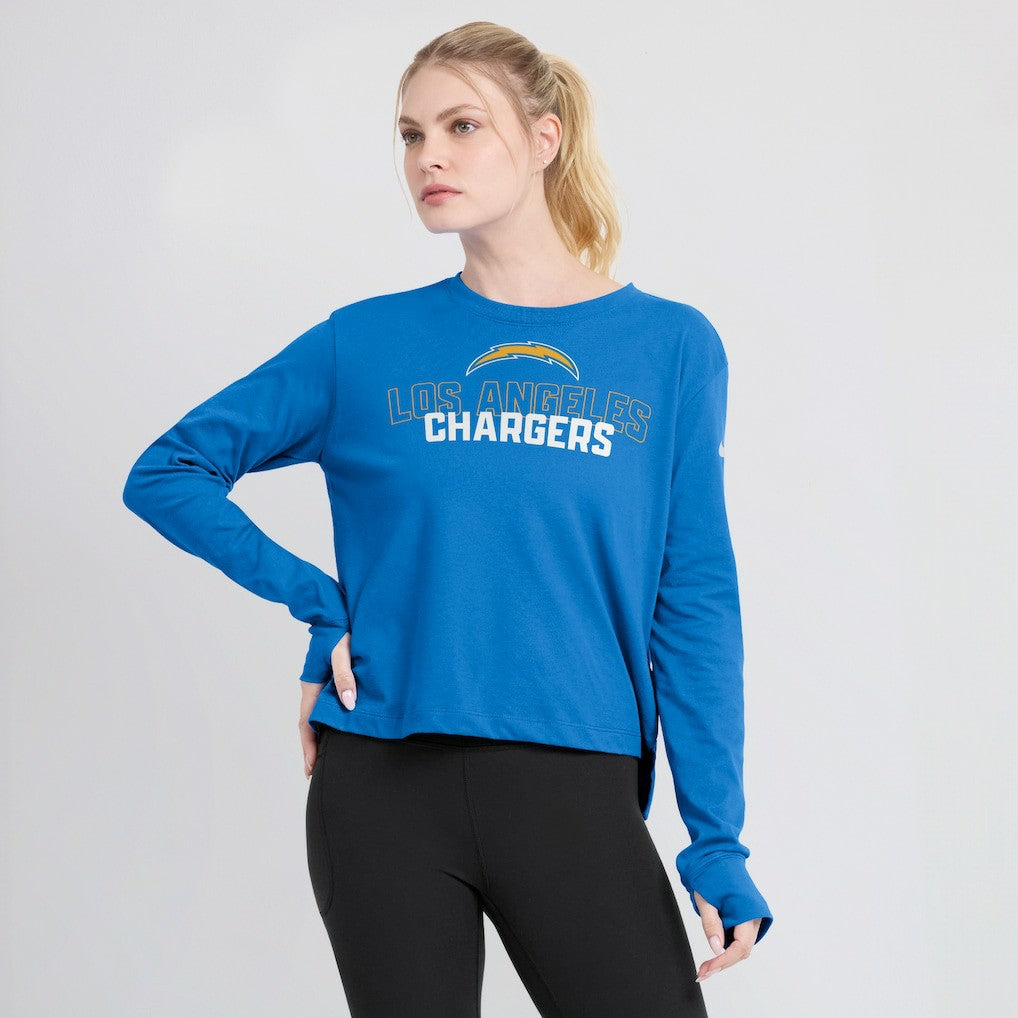 Los Angeles Chargers Women's Modest Crop Performance Long Sleeve T-Shirt - Powder Blue - Nike