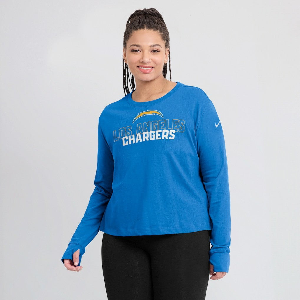 Los Angeles Chargers Women's Modest Crop Performance Long Sleeve T-Shirt - Powder Blue - Nike