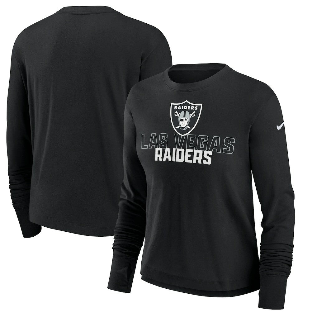 Las Vegas Raiders Women's Modest Crop Performance Long Sleeve T-Shirt - Black - Nike