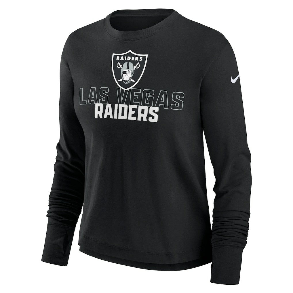 Las Vegas Raiders Women's Modest Crop Performance Long Sleeve T-Shirt - Black - Nike