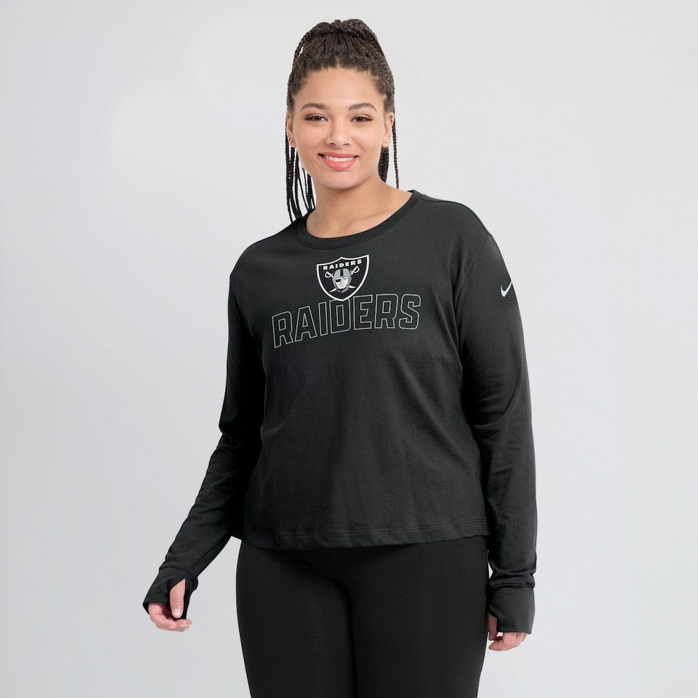 Las Vegas Raiders Women's Modest Crop Performance Long Sleeve T-Shirt - Black - Nike
