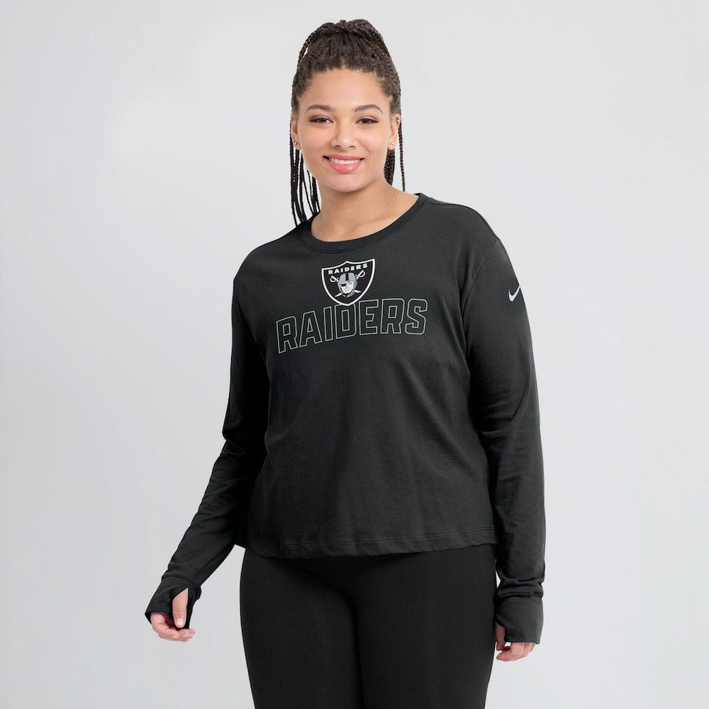 Las Vegas Raiders Women's Modest Crop Performance Long Sleeve T-Shirt - Black - Nike