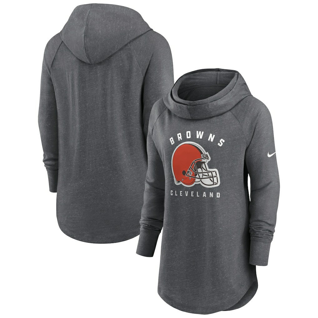 Cleveland Browns Women's Raglan Funnel Neck Pullover Hoodie - Heather Charcoal - Nike