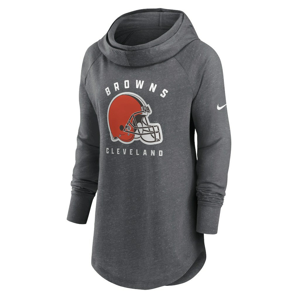Cleveland Browns Women's Raglan Funnel Neck Pullover Hoodie - Heather Charcoal - Nike