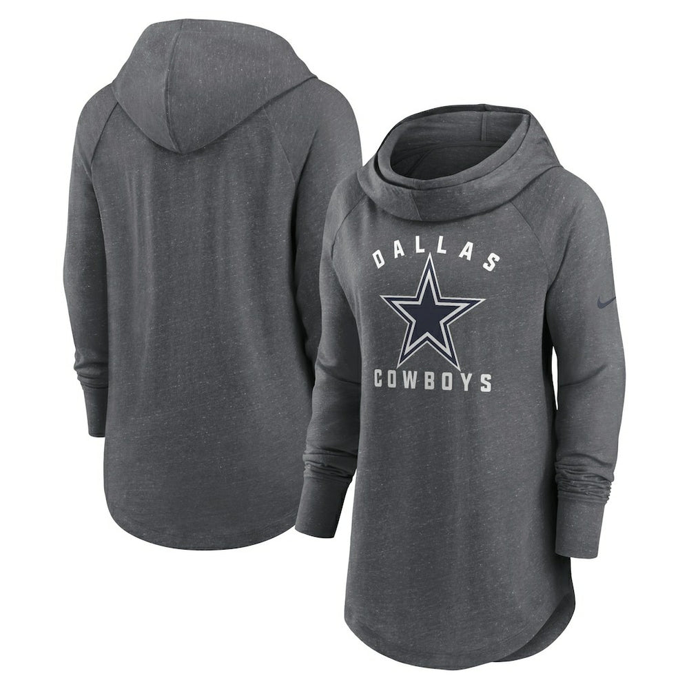 Dallas Cowboys Women's Raglan Funnel Neck Pullover Hoodie - Heather Charcoal - Nike
