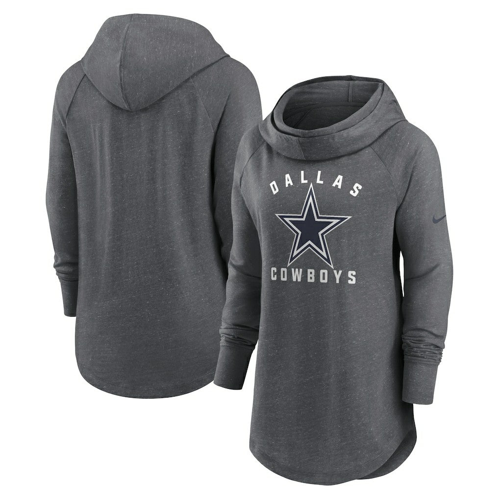 Dallas Cowboys Women's Raglan Funnel Neck Pullover Hoodie - Heather Charcoal - Nike