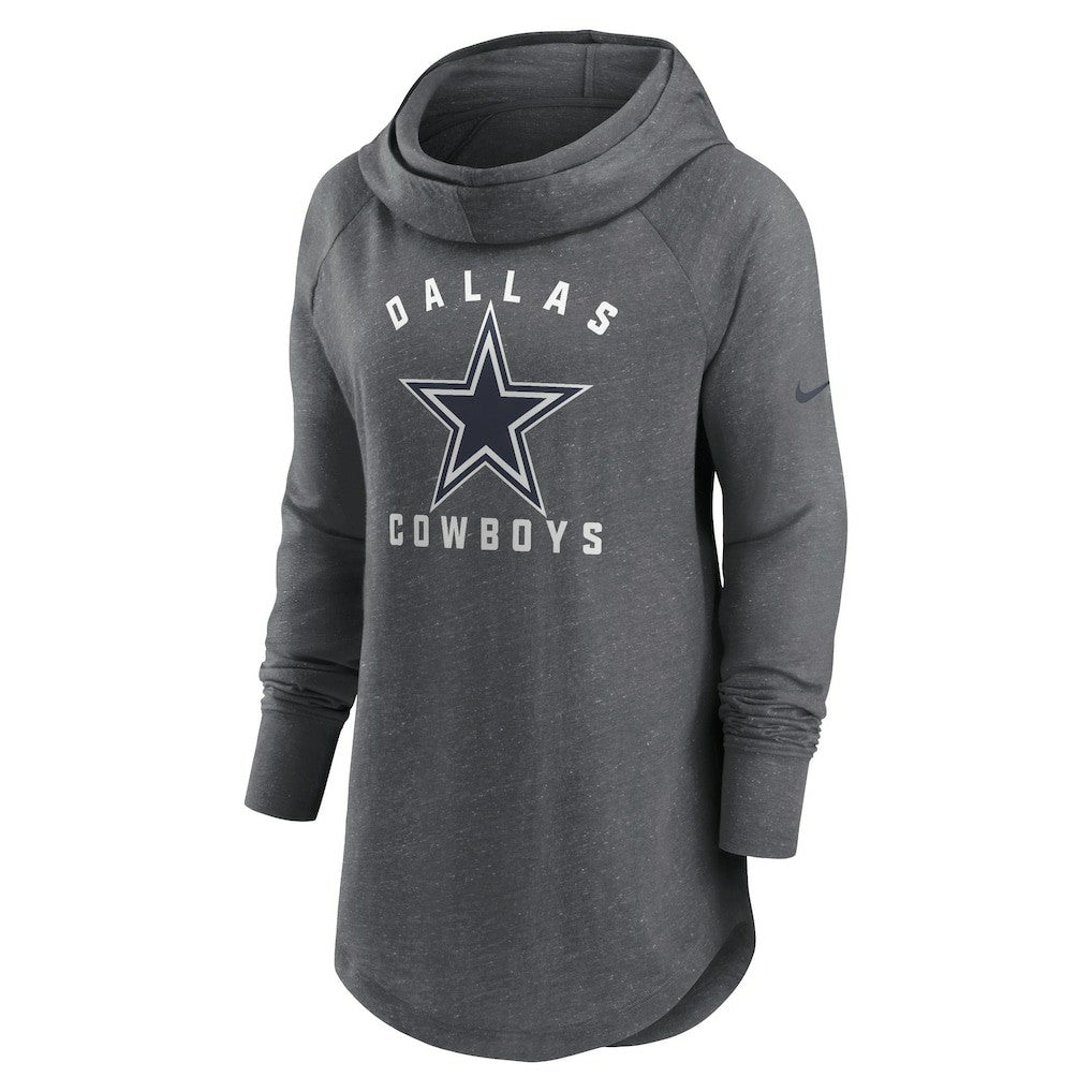 Dallas Cowboys Women's Raglan Funnel Neck Pullover Hoodie - Heather Charcoal - Nike