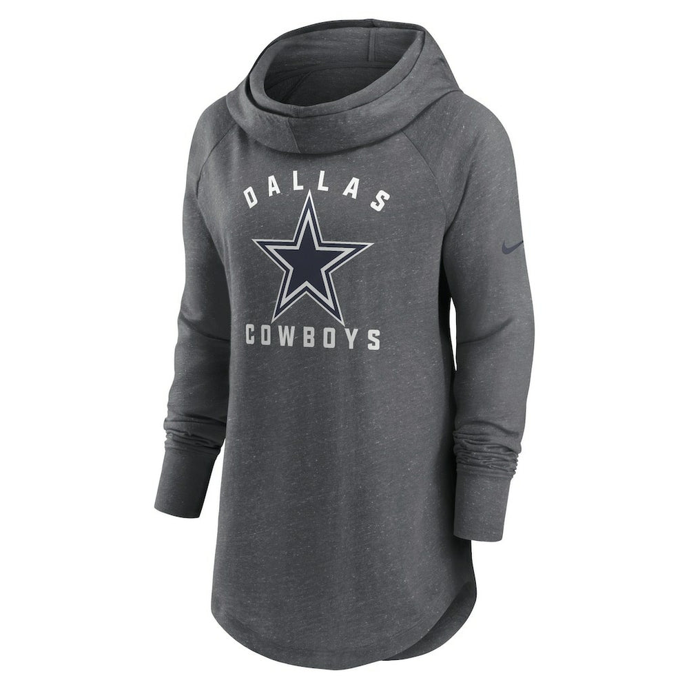 Dallas Cowboys Women's Raglan Funnel Neck Pullover Hoodie - Heather Charcoal - Nike
