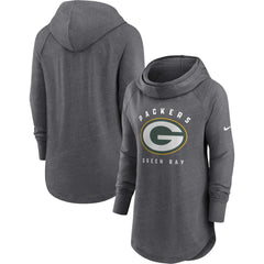 Green Bay Packers Women's Raglan Funnel Neck Pullover Hoodie - Heather Charcoal - Nike