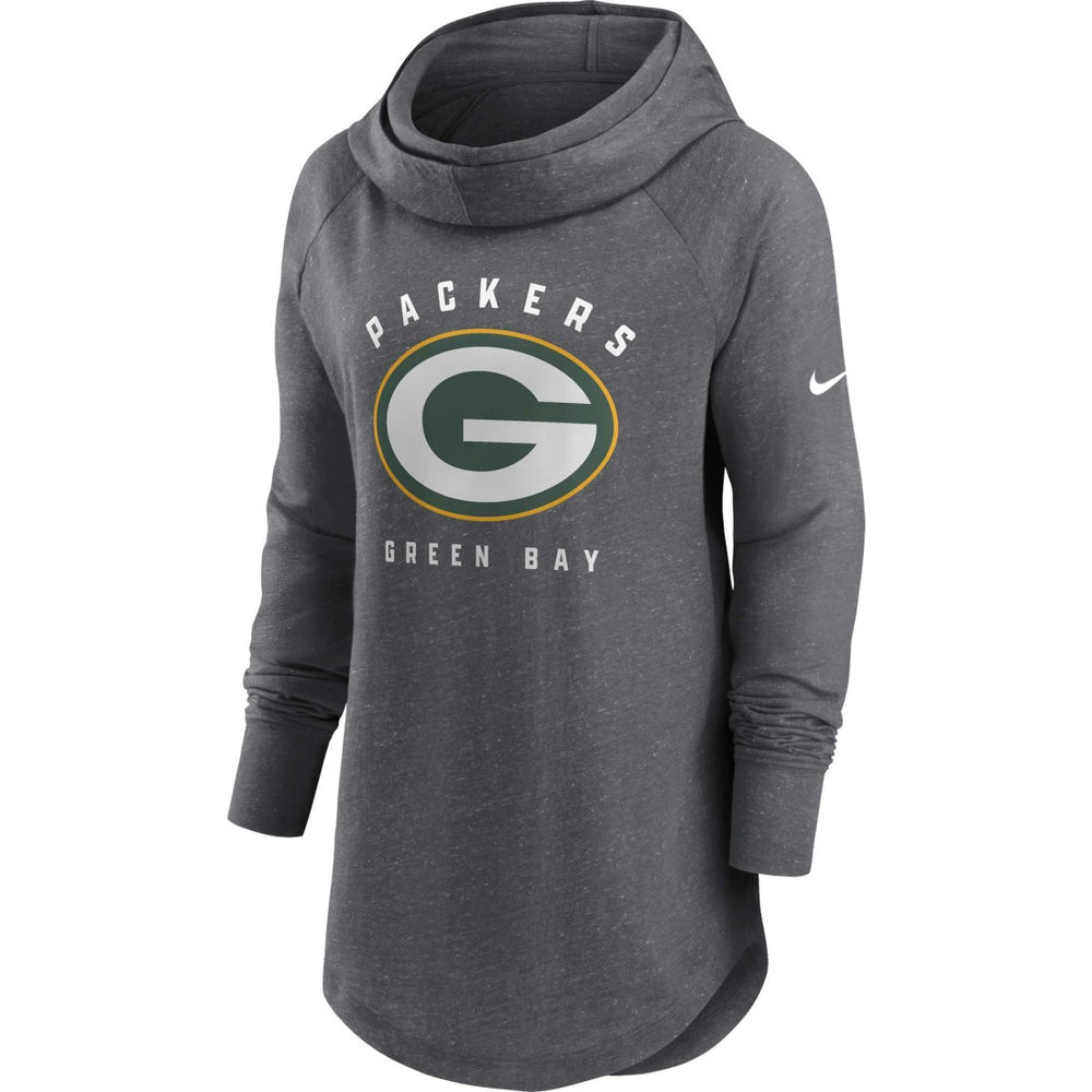 Green Bay Packers Women's Raglan Funnel Neck Pullover Hoodie - Heather Charcoal - Nike