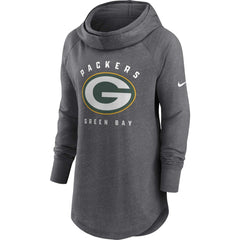 Green Bay Packers Women's Raglan Funnel Neck Pullover Hoodie - Heather Charcoal - Nike