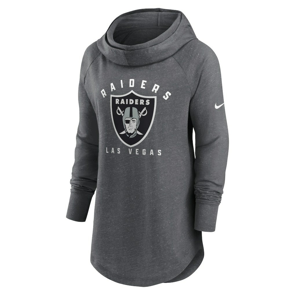 Las Vegas Raiders Women's Raglan Funnel Neck Pullover Hoodie - Heather Charcoal - Nike