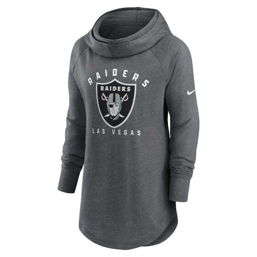 Las Vegas Raiders Women's Raglan Funnel Neck Pullover Hoodie - Heather Charcoal - Nike