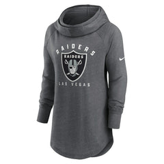 Las Vegas Raiders Women's Raglan Funnel Neck Pullover Hoodie - Heather Charcoal - Nike
