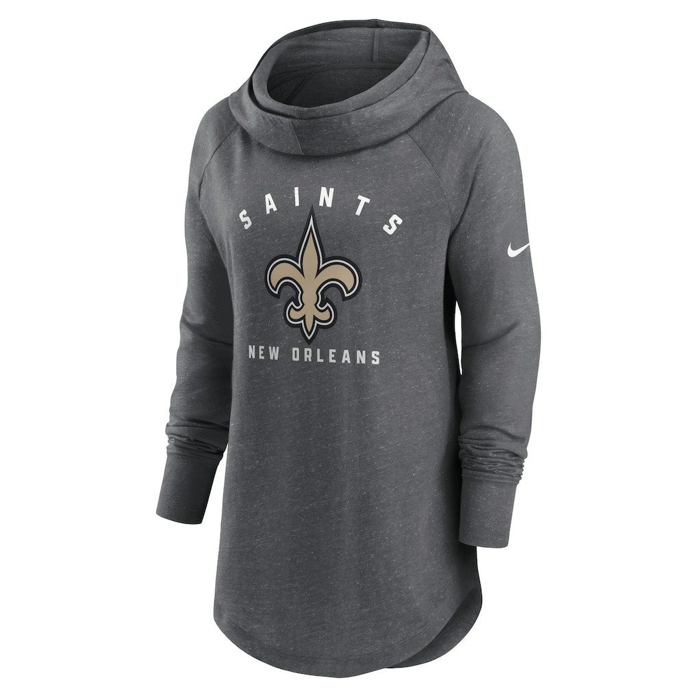 New Orleans Saints Women's Raglan Funnel Neck Pullover Hoodie - Heather Charcoal - Nike