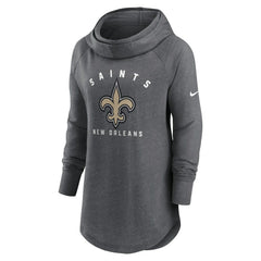 New Orleans Saints Women's Raglan Funnel Neck Pullover Hoodie - Heather Charcoal - Nike