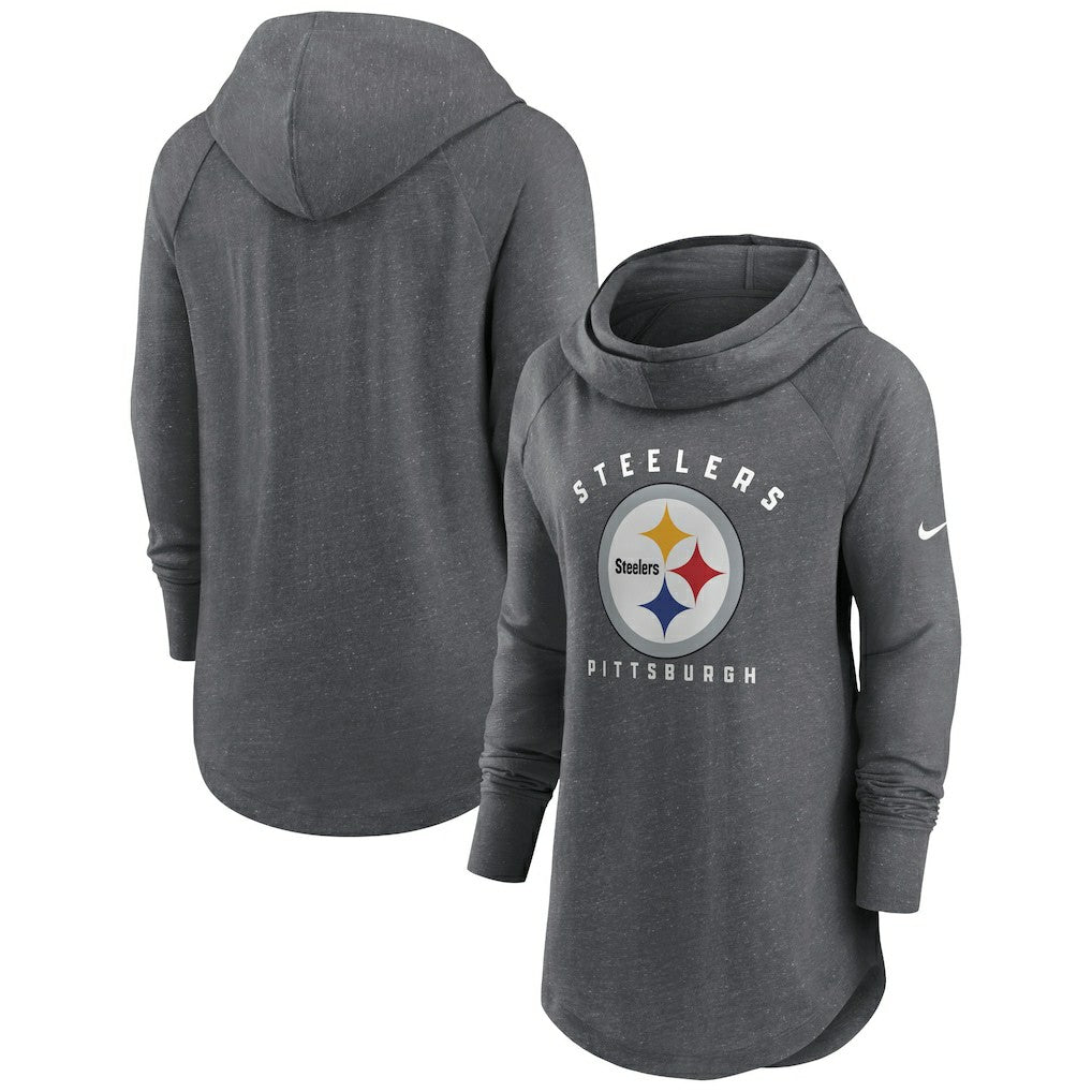 Pittsburgh Steelers Women's Raglan Funnel Neck Pullover Hoodie - Heather Charcoal - Nike