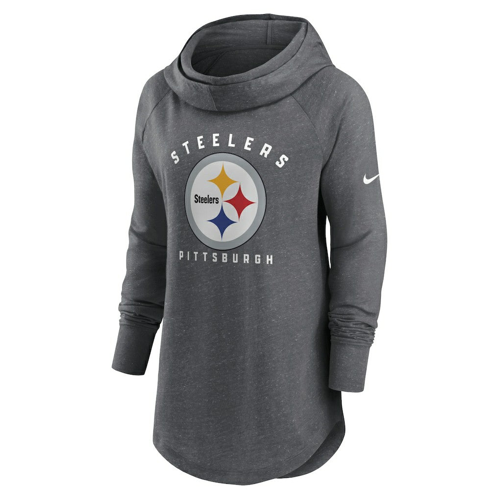 Pittsburgh Steelers Women's Raglan Funnel Neck Pullover Hoodie - Heather Charcoal - Nike